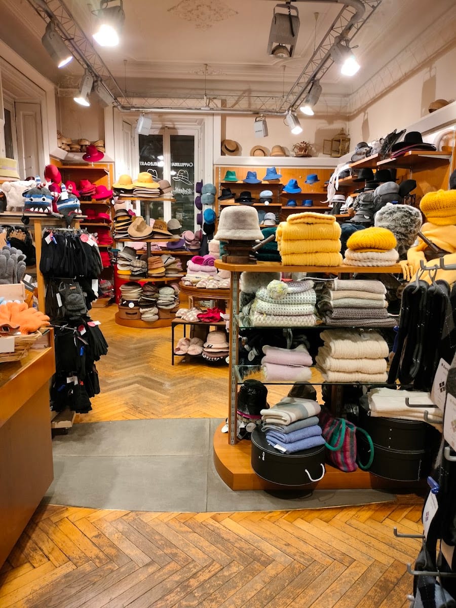 Maglieria e cappelli negli scaffali del negozio