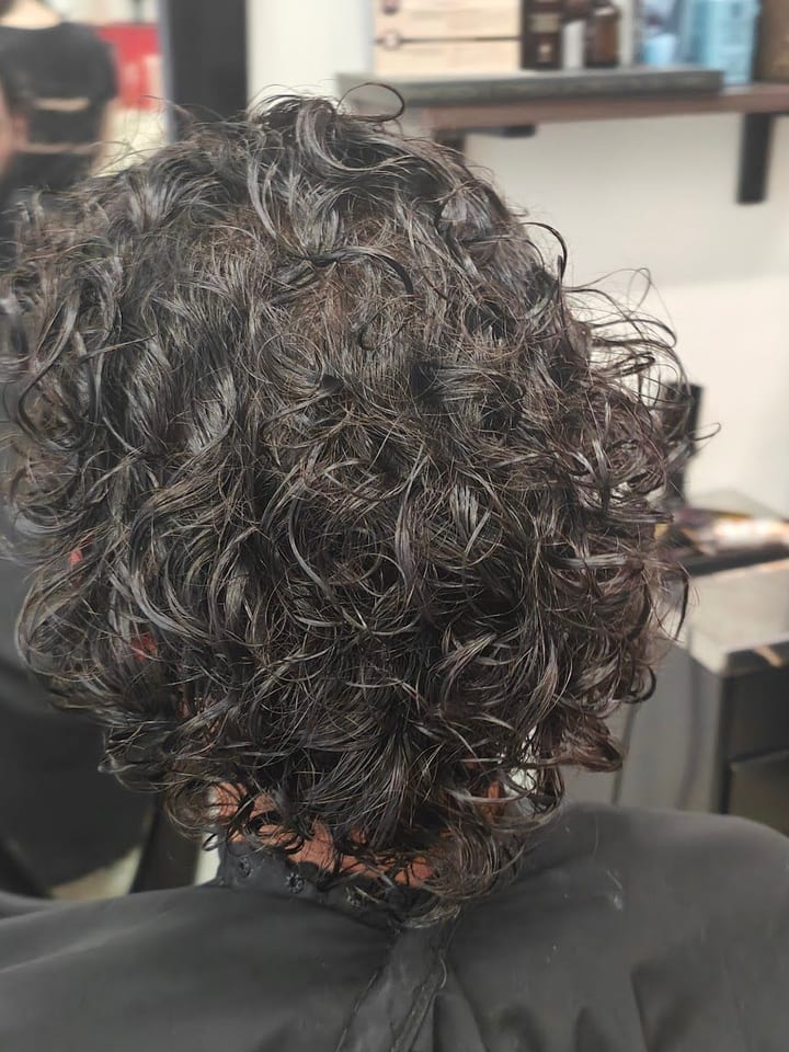 Ricci scuri, visti di spalle.